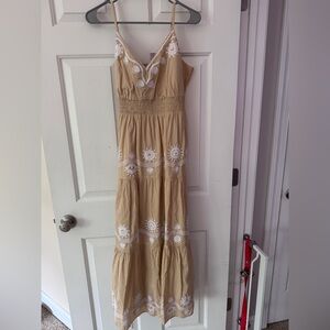 Lilly Pulitzer Tan Maxi Dress with White Embroidery